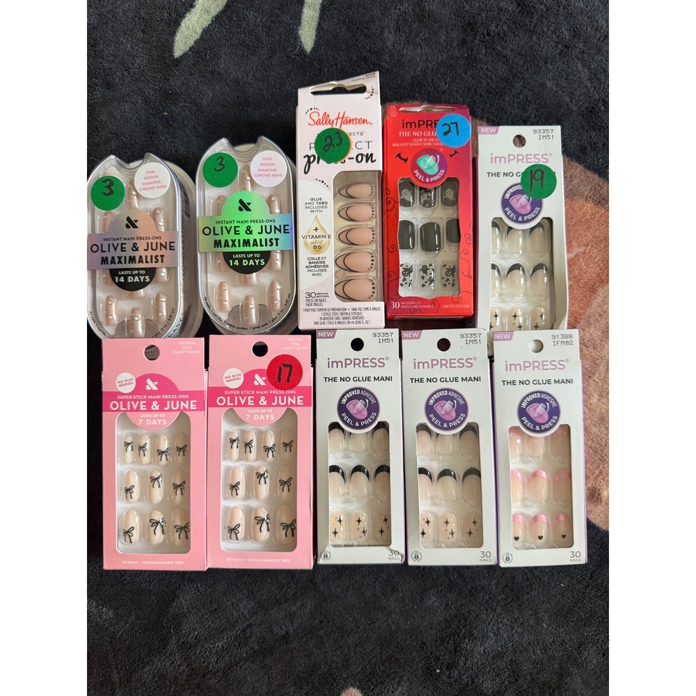 Olive & June imPRESS Sally Hansen Press On Nails Bundle 10 Sets Bows Stars Ghost